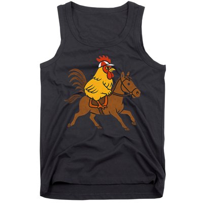Funny Chicken Rooster Wearing Jockey Cap Riding Race Horse Tank Top