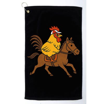 Funny Chicken Rooster Wearing Jockey Cap Riding Race Horse Golf Towel