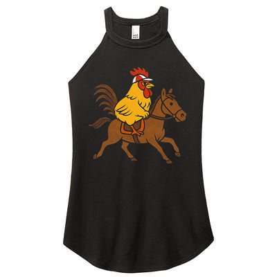 Funny Chicken Rooster Wearing Jockey Cap Riding Race Horse Women's Perfect Tri Rocker Tank