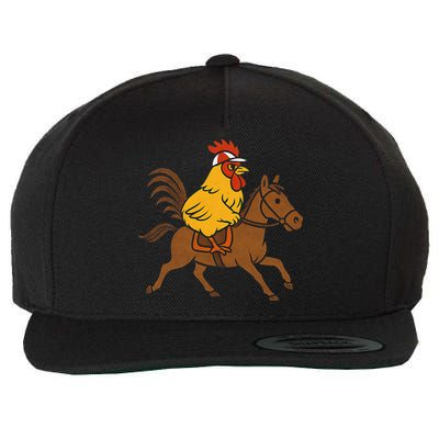 Funny Chicken Rooster Wearing Jockey Cap Riding Race Horse Wool Snapback Cap