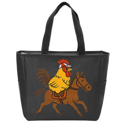 Funny Chicken Rooster Wearing Jockey Cap Riding Race Horse Zip Tote Bag