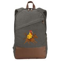 Funny Chicken Rooster Wearing Jockey Cap Riding Race Horse Cotton Canvas Backpack