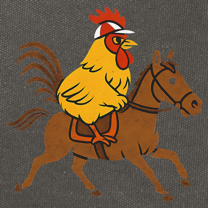 Funny Chicken Rooster Wearing Jockey Cap Riding Race Horse Cotton Canvas Backpack