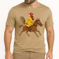 Funny Chicken Rooster Wearing Jockey Cap Riding Race Horse Cooling Performance Crew T-Shirt