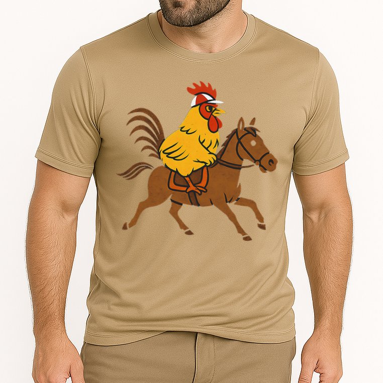 Funny Chicken Rooster Wearing Jockey Cap Riding Race Horse Cooling Performance Crew T-Shirt