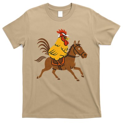 Funny Chicken Rooster Wearing Jockey Cap Riding Race Horse T-Shirt