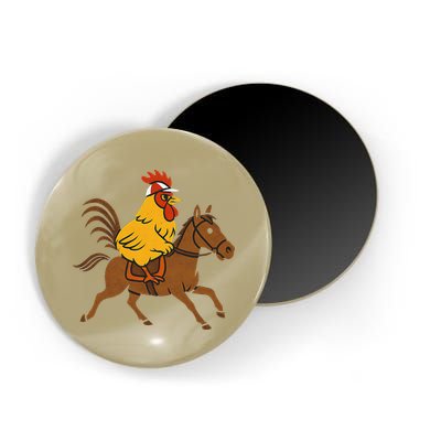 Funny Chicken Rooster Wearing Jockey Cap Riding Race Horse Magnet