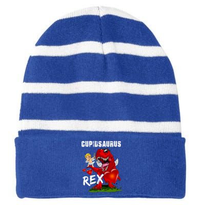 Funny Cupidsaurus Rex Dabbing Cupid Dinosaur Valentine's Day Gift Striped Beanie with Solid Band