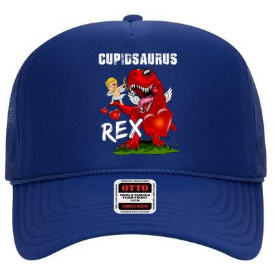 Funny Cupidsaurus Rex Dabbing Cupid Dinosaur Valentine's Day Gift High Crown Mesh Back Trucker Hat