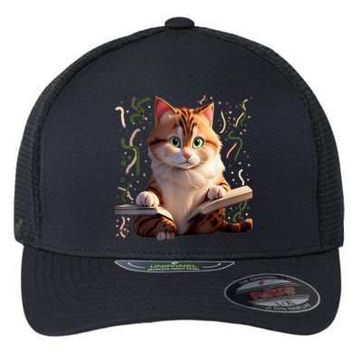 Funny Cats Reading A Book Graphic Cat Kitten Lovers Cat Mom Flexfit Unipanel Trucker Cap