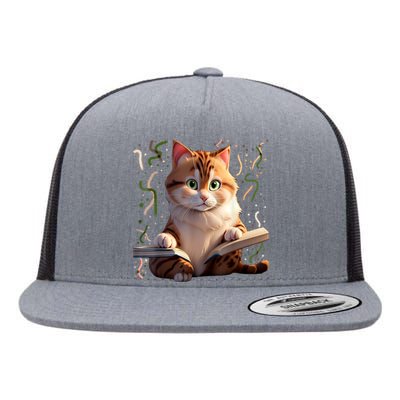 Funny Cats Reading A Book Graphic Cat Kitten Lovers Cat Mom Flat Bill Trucker Hat