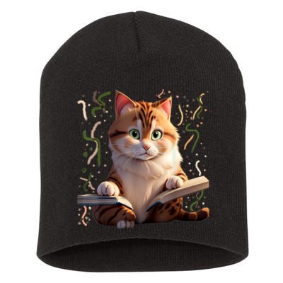 Funny Cats Reading A Book Graphic Cat Kitten Lovers Cat Mom Short Acrylic Beanie