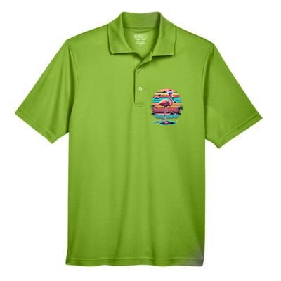 Flamingo Christmas Retro Sunset Vintage Xmas Meaningful Gift Men's Origin Performance Piqué Polo