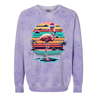 Flamingo Christmas Retro Sunset Vintage Xmas Meaningful Gift Colorblast Crewneck Sweatshirt