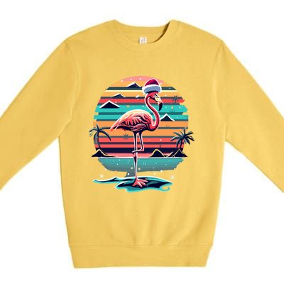 Flamingo Christmas Retro Sunset Vintage Xmas Meaningful Gift Premium Crewneck Sweatshirt