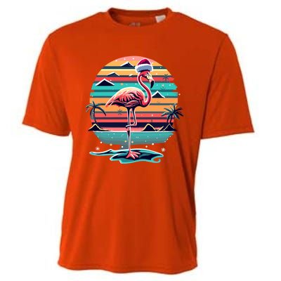 Flamingo Christmas Retro Sunset Vintage Xmas Meaningful Gift Cooling Performance Crew T-Shirt