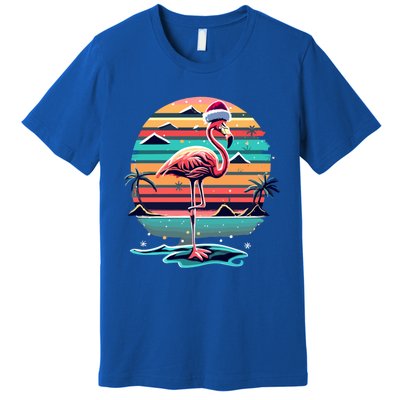 Flamingo Christmas Retro Sunset Vintage Xmas Meaningful Gift Premium T-Shirt