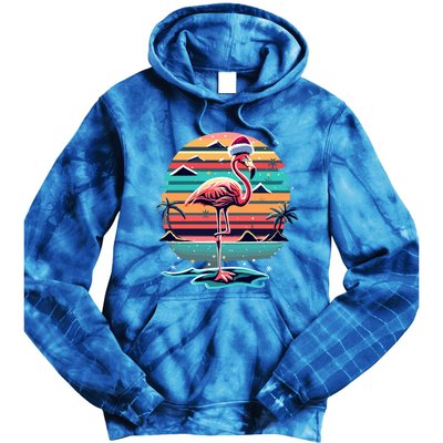 Flamingo Christmas Retro Sunset Vintage Xmas Meaningful Gift Tie Dye Hoodie