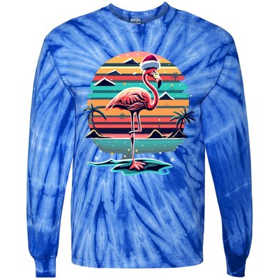 Flamingo Christmas Retro Sunset Vintage Xmas Meaningful Gift Tie-Dye Long Sleeve Shirt