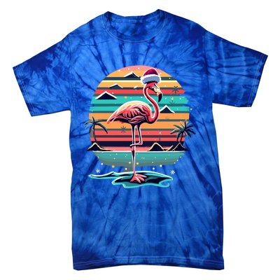 Flamingo Christmas Retro Sunset Vintage Xmas Meaningful Gift Tie-Dye T-Shirt