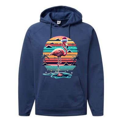 Flamingo Christmas Retro Sunset Vintage Xmas Meaningful Gift Performance Fleece Hoodie