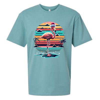 Flamingo Christmas Retro Sunset Vintage Xmas Meaningful Gift Sueded Cloud Jersey T-Shirt