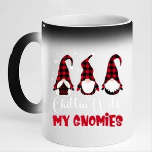 Friends Christmas Red Buffalo Plaid Chillin With My Gnomies Gift 11oz Black Color Changing Mug