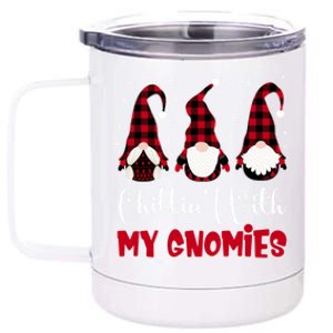 Friends Christmas Red Buffalo Plaid Chillin With My Gnomies Gift 12 oz Stainless Steel Tumbler Cup