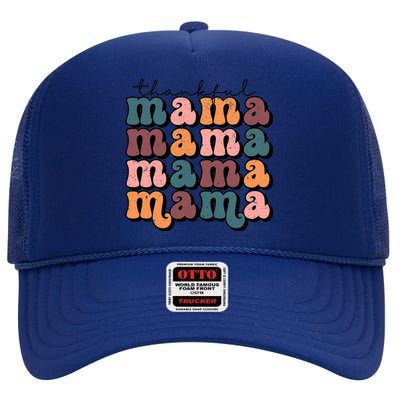 Funny Cute Retro Thankful Mama Fall Autumn Mom Thanksgiving Day High Crown Mesh Back Trucker Hat