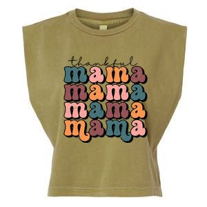 Funny Cute Retro Thankful Mama Fall Autumn Mom Garment-Dyed Women's Muscle Tee