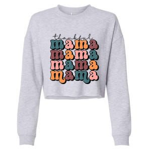 Funny Cute Retro Thankful Mama Fall Autumn Mom Cropped Pullover Crew