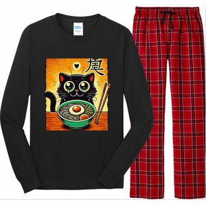 Funny Cat Ramen Graphicjapanese Kawaii Anime Cat Long Sleeve Pajama Set