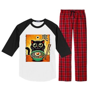 Funny Cat Ramen Graphicjapanese Kawaii Anime Cat Raglan Sleeve Pajama Set