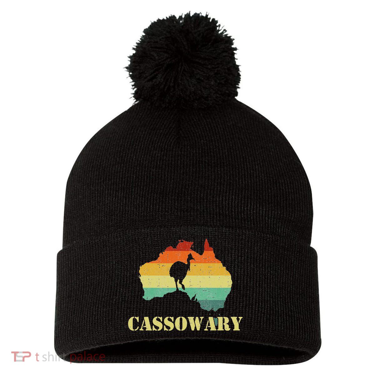 Funny Cassowary Retro Cassowary Pom Pom 12in Knit Beanie