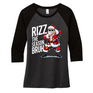 Funny Christmas Riz Zmas Santa Xmas Rizz The Season Bruh Women's Tri-Blend 3/4-Sleeve Raglan Shirt