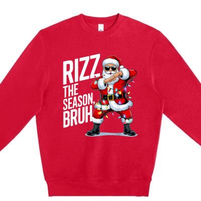 Funny Christmas Riz Zmas Santa Xmas Rizz The Season Bruh Premium Crewneck Sweatshirt