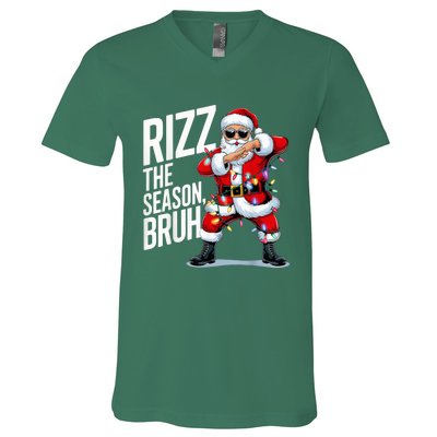 Funny Christmas Riz Zmas Santa Xmas Rizz The Season Bruh V-Neck T-Shirt