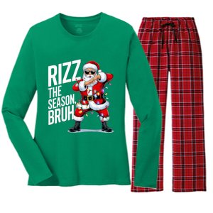 Funny Christmas Riz Zmas Santa Xmas Rizz The Season Bruh Women's Long Sleeve Flannel Pajama Set 