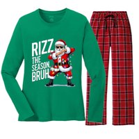 Funny Christmas Riz Zmas Santa Xmas Rizz The Season Bruh Women's Long Sleeve Flannel Pajama Set 