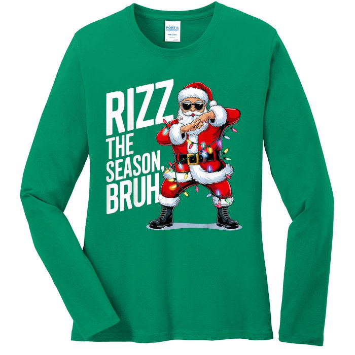 Funny Christmas Riz Zmas Santa Xmas Rizz The Season Bruh Ladies Long Sleeve Shirt