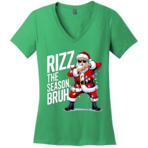 Funny Christmas Riz Zmas Santa Xmas Rizz The Season Bruh Women's V-Neck T-Shirt