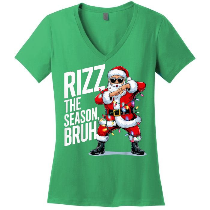 Funny Christmas Riz Zmas Santa Xmas Rizz The Season Bruh Women's V-Neck T-Shirt