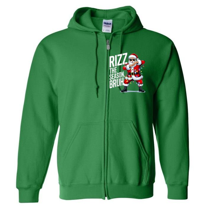 Funny Christmas Riz Zmas Santa Xmas Rizz The Season Bruh Full Zip Hoodie