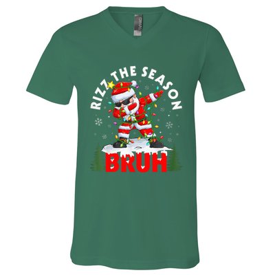 Funny Christmas Rizz Mas Santa Xmas Rizz The Season Bruh V-Neck T-Shirt