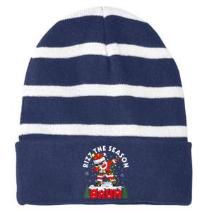 Funny Christmas Rizz Mas Santa Xmas Rizz The Season Bruh Striped Beanie with Solid Band