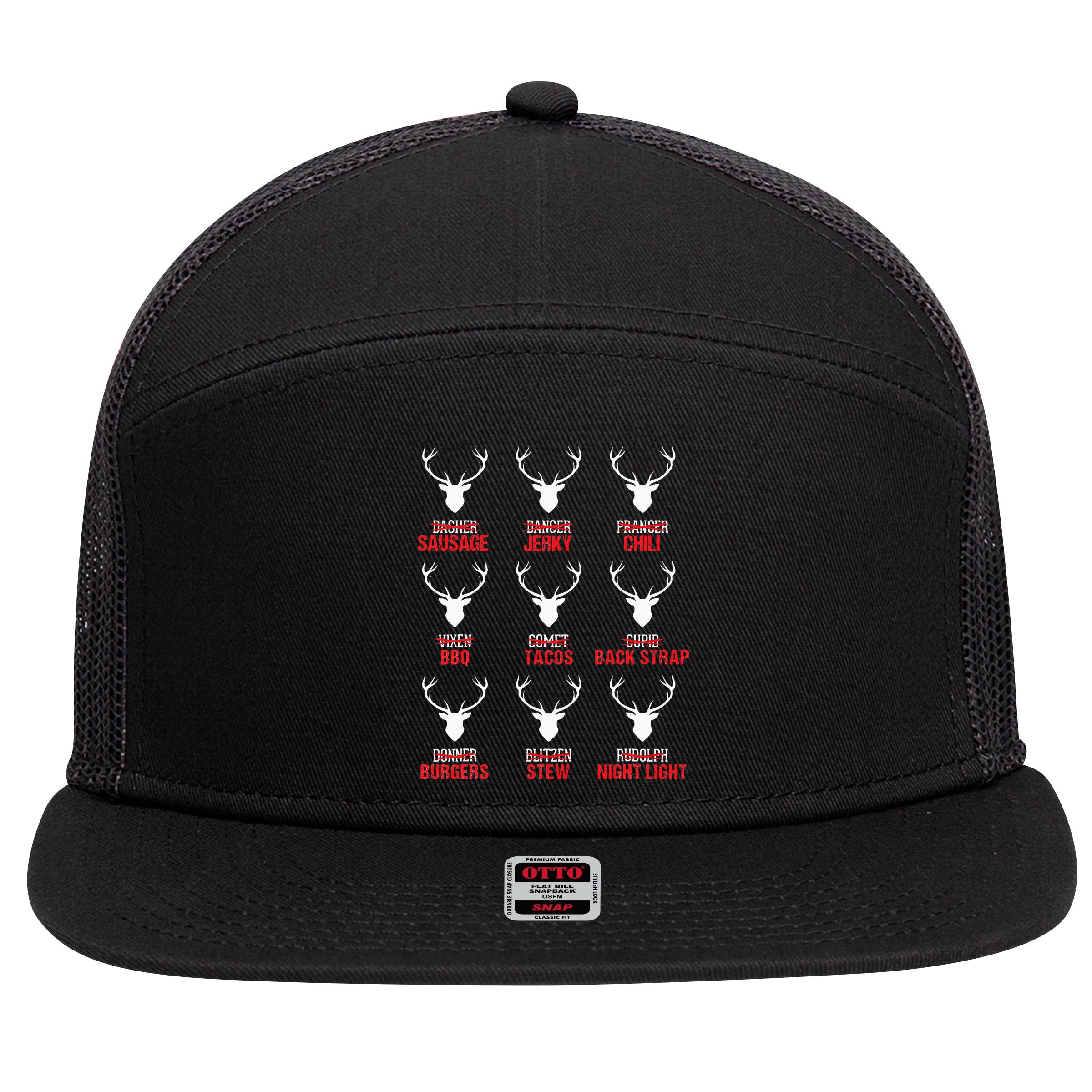 Funny Christmas Reindeer Hunter Deer Meat Hunting Gifts 7 Panel Mesh Trucker Snapback Hat