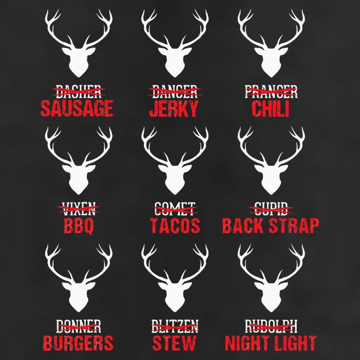 Funny Christmas Reindeer Hunter Deer Meat Hunting Gifts 7 Panel Mesh Trucker Snapback Hat