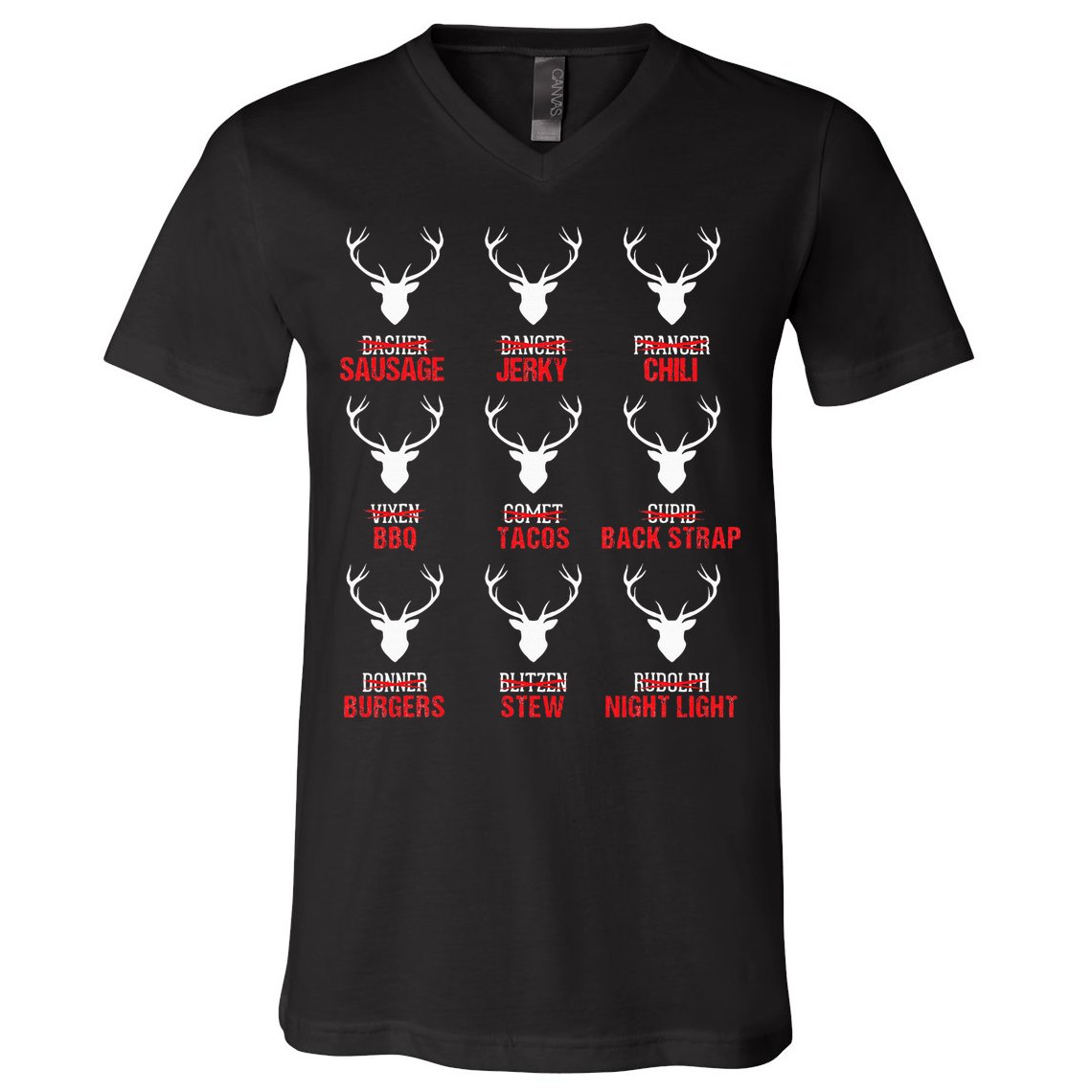 Funny Christmas Reindeer Hunter Deer Meat Hunting Gifts V-Neck T-Shirt