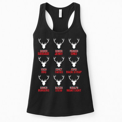 Funny Christmas Reindeer Hunter Deer Meat Hunting Gifts Womens Tank Top