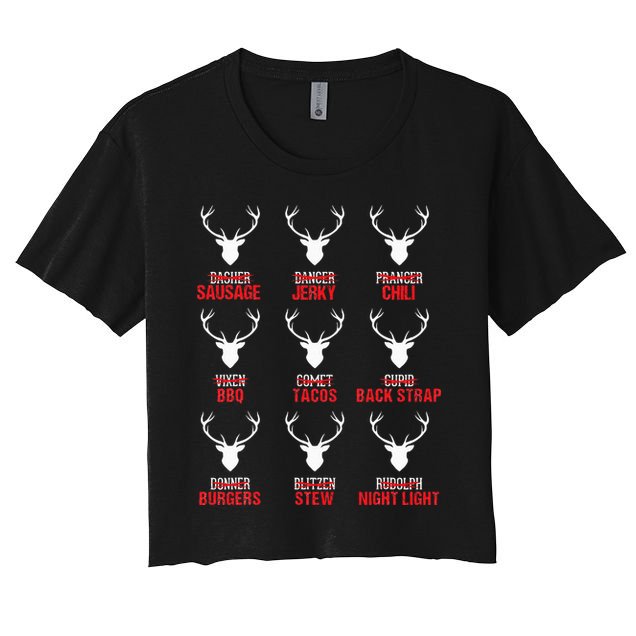 Funny Christmas Reindeer Hunter Deer Meat Hunting Gifts Crop Top